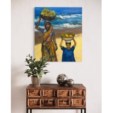 African women with trays on their heads, original painting with oil and acrylic paints on canvas 70*80 cm